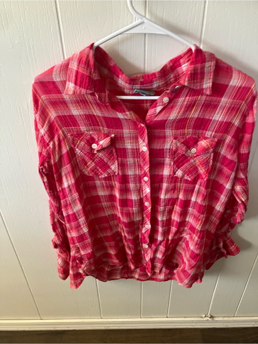 C.C California Pink and Red Plaid Shirt